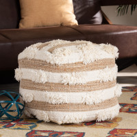 Baxton Studio Basque-Natural/Ivory-Pouf Basque Modern and Contemporary Moroccan Inspired Natural and Ivory Handwoven Wool Blend Pouf Ottomane